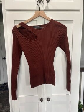 ✨MINKPINK Large Ribbed Crewneck Long-Sleeve Top - Rust NWT